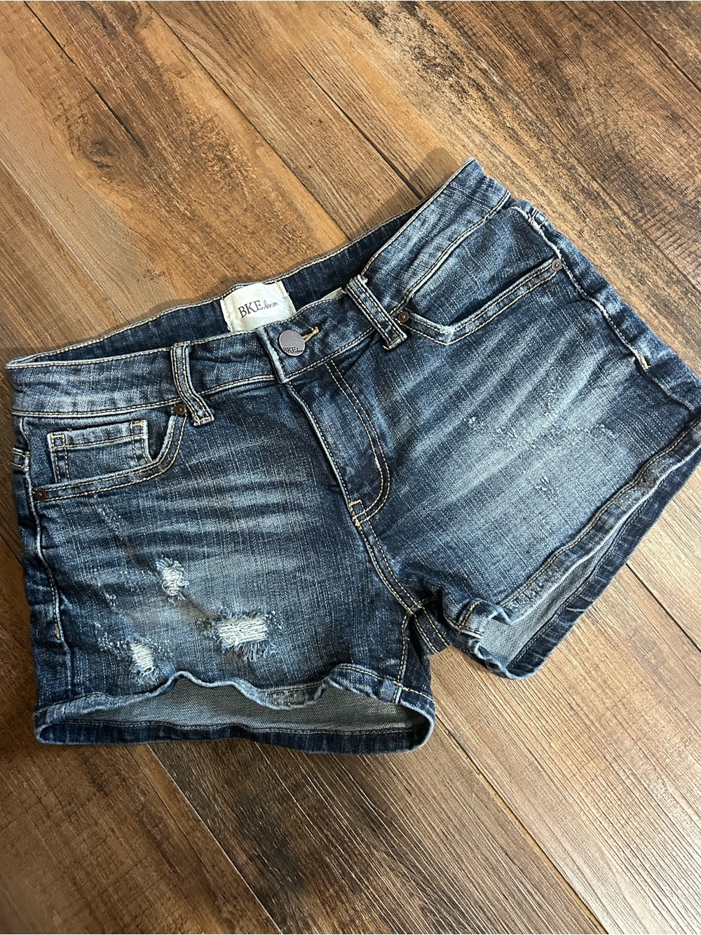 BKE Dark Blue Distressed Jean Shorts